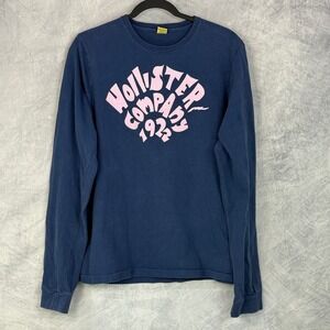 Vtg y2k Hollister Graphic Long Sleeve T Shirt Blue sz XL distressed preppy 2000